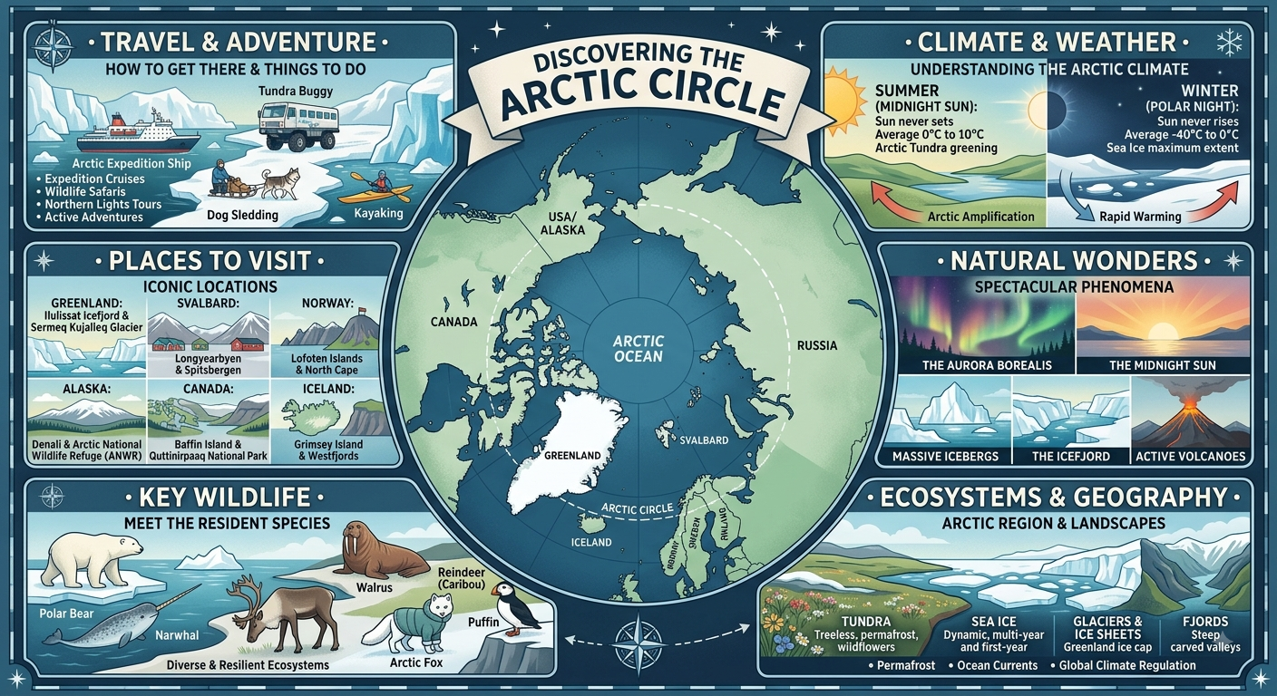 Read more about the article Arctic Circle: Travel, Places, Wildlife, Climate and Natural Wonders