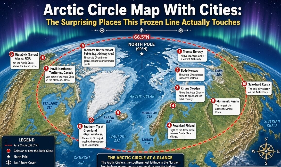 You are currently viewing Arctic Circle Map With Cities: The Surprising Places This Frozen Line Actually Touches