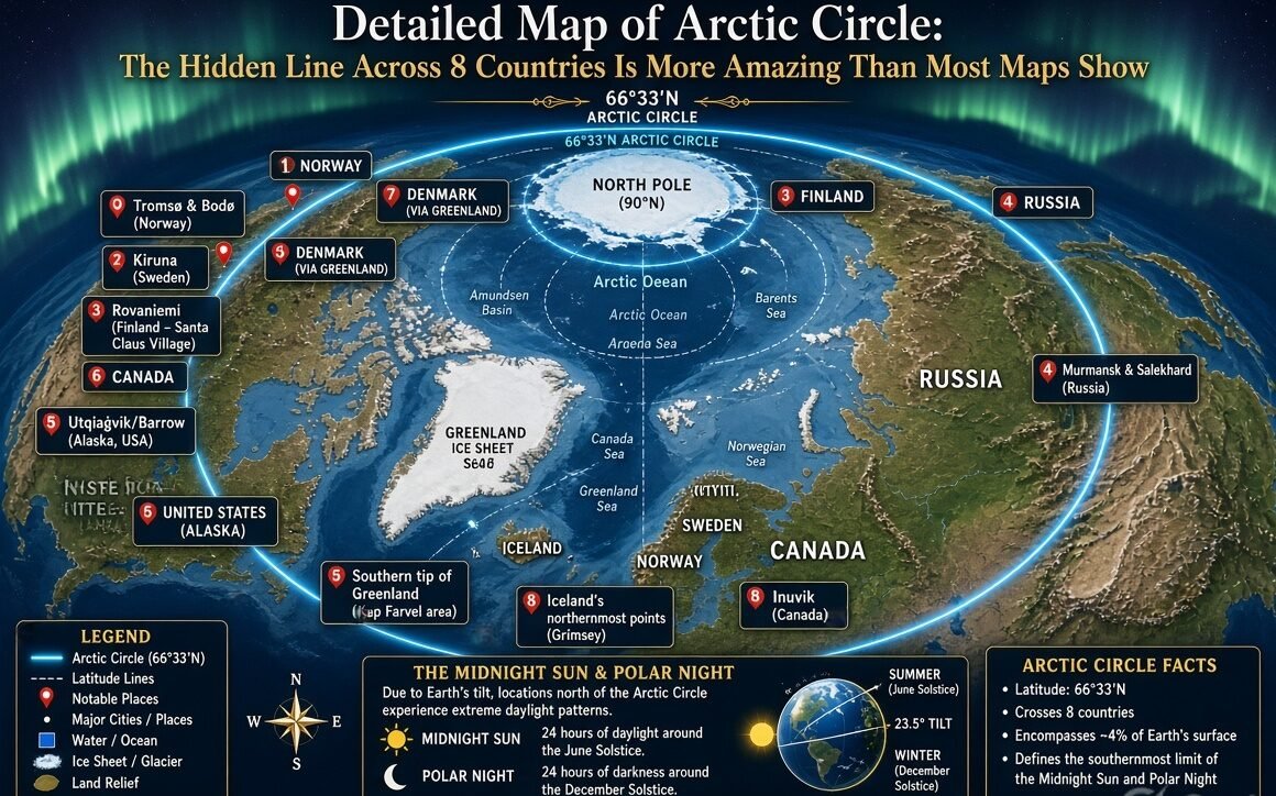 You are currently viewing Detailed Map of Arctic Circle: The Hidden Line Across 8 Countries Is More Amazing Than Most Maps Show